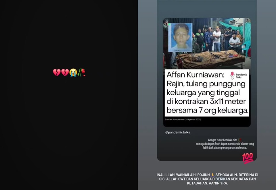 Febby Rastanty Turut Berduka Atas Tragedy Ojol Tewas di Tengah Demo [Instagram]